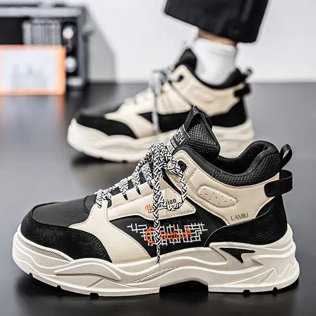 兰缪 英伦风工装时尚百搭休闲马丁靴 小个子厚底增高 轻便软底舒适 户外通勤工作鞋子 痞帅潮酷穿搭 减震包裹性耐磨 高帮 老爹鞋 男款