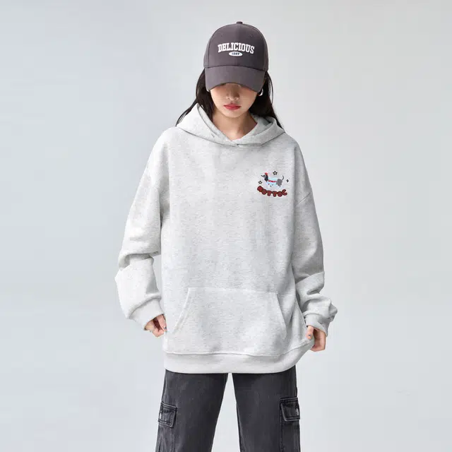 棉购 魔术贴绣花重磅刺绣连帽卡通秋冬季加绒加厚慵懒风宽松外套卫衣 男女同款