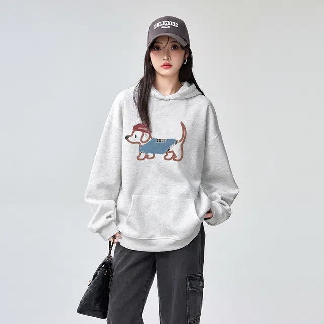 棉购 美式复古潮重磅卡通连帽春秋秋冬宽松加绒加厚外套卫衣 男女同款