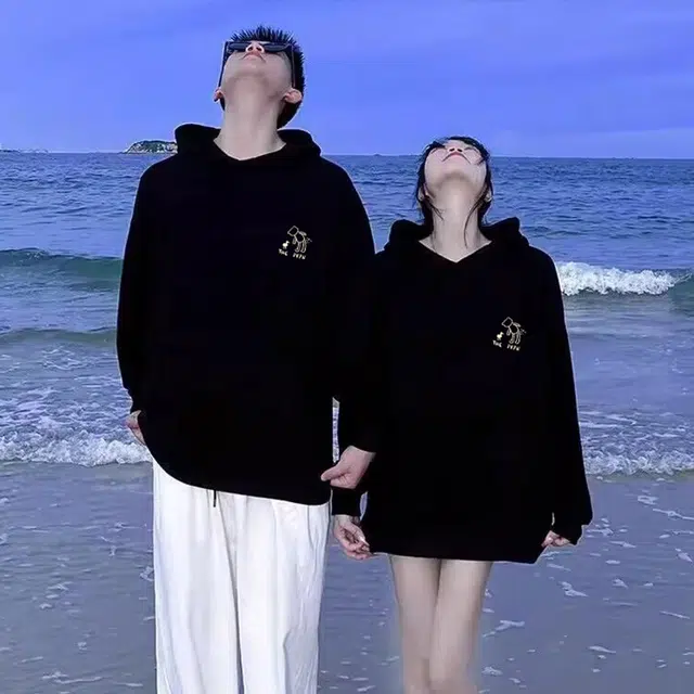 棉购 美式简约卡通印花连帽宽松设计感休闲百搭长袖卫衣 男女同款