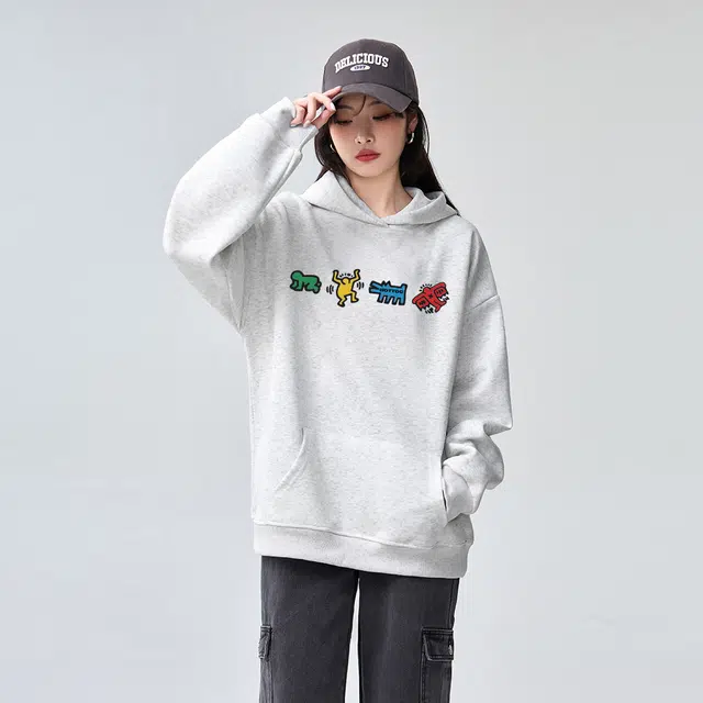 棉购 重磅潮流连帽卡通宽松加绒加厚中国风上衣卫衣 女款