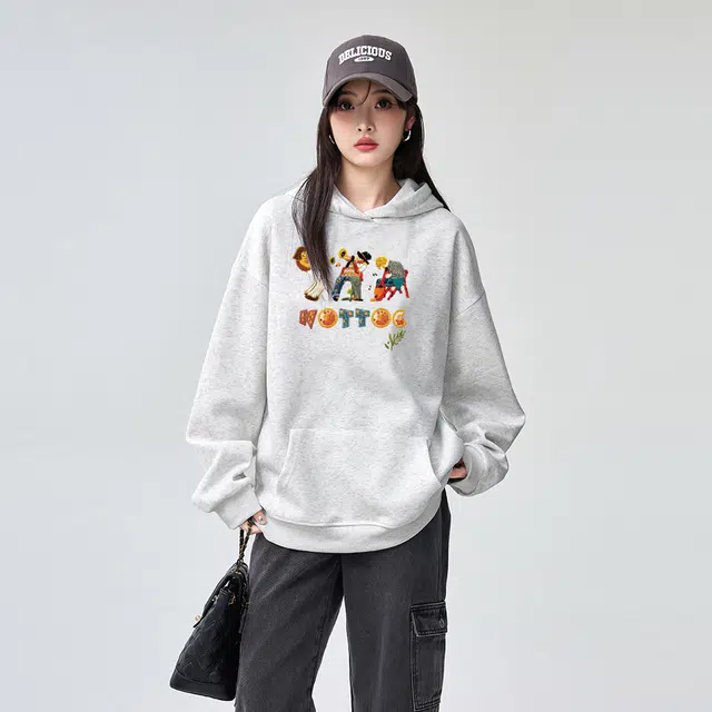 棉购 美式潮流连帽秋冬季设计感印花大码宽松重磅上衣卫衣 男女同款