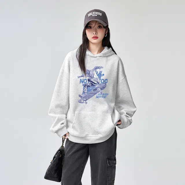 棉购 美式连帽秋冬季设计感印花宽松街头舒适百搭运动卫衣 男女同款