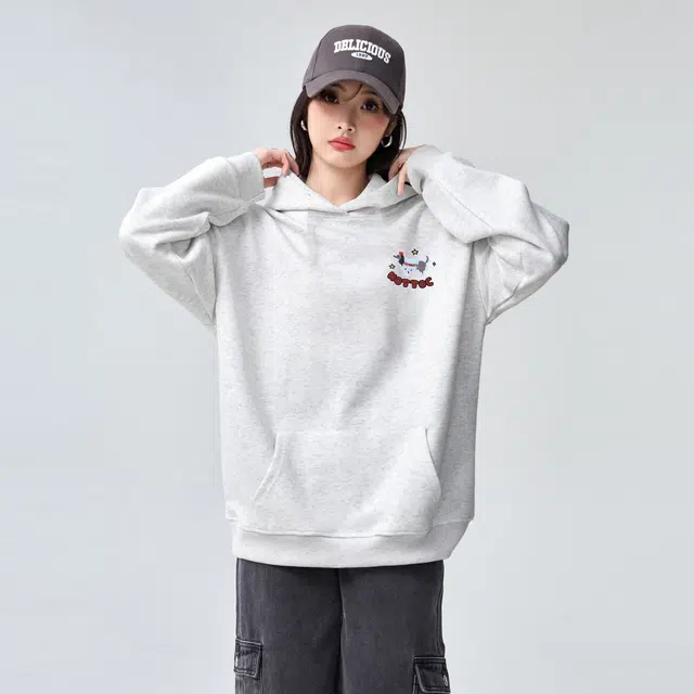 棉购 魔术贴绣花重磅刺绣连帽卡通秋冬季加绒加厚慵懒风宽松外套卫衣 男女同款