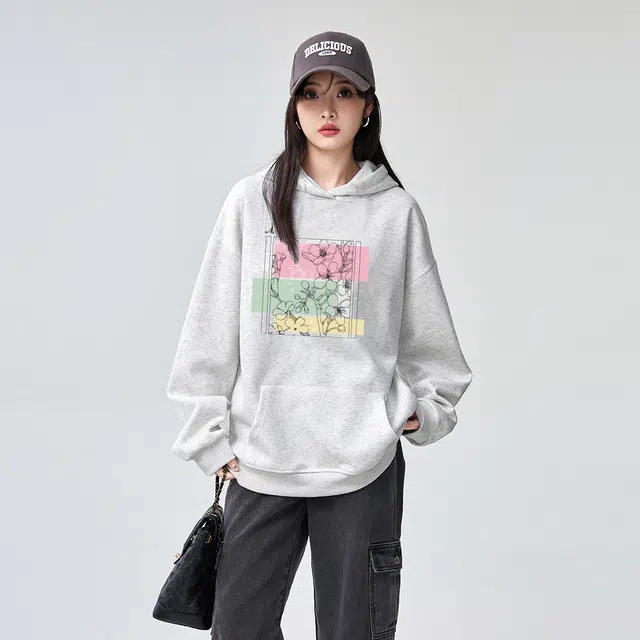 棉购 连帽加绒加厚长袖上衣外套个性潮流休闲舒适卫衣 女款