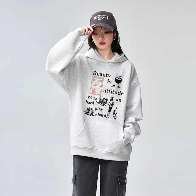 棉购 卡通连帽秋冬重磅加绒加厚美式宽松慵懒风上衣潮卫衣 男女同款