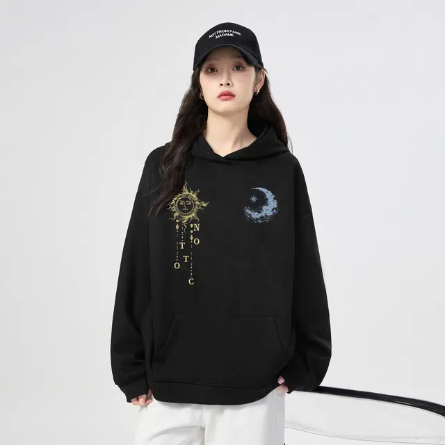 棉购 连帽秋冬季加绒加厚百搭潮流印花美式学生上衣服外套卫衣 男女同款