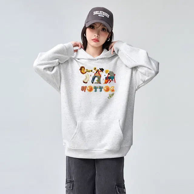 棉购 美式潮流连帽秋冬季设计感印花大码宽松重磅上衣卫衣 男女同款