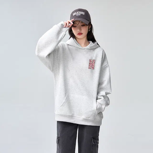 棉购 背面加绒加厚连帽重磅宽松豹纹印花美式复古卫衣 男女同款