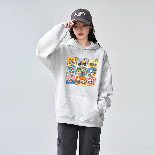 棉购 连帽重磅潮流加厚美式宽松卡通慵懒风秋冬卫衣 男女同款