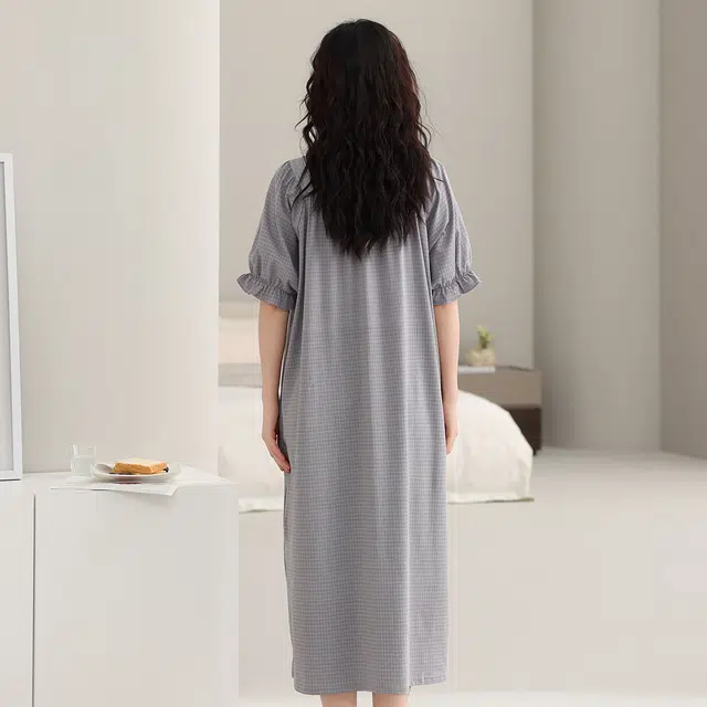 棉购 纯棉家居服休闲韩版甜美短袖春夏季睡裙 女款