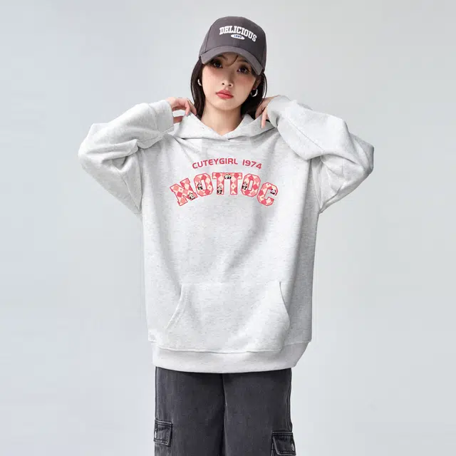 棉购 连帽潮流加绒加厚宽松韩版学生口袋带帽套头休闲外套卫衣 女款