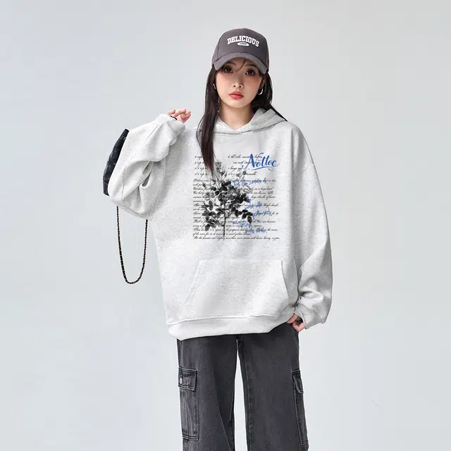 棉购 连帽加绒加厚高街宽松美式街头风潮流印花卫衣 女款