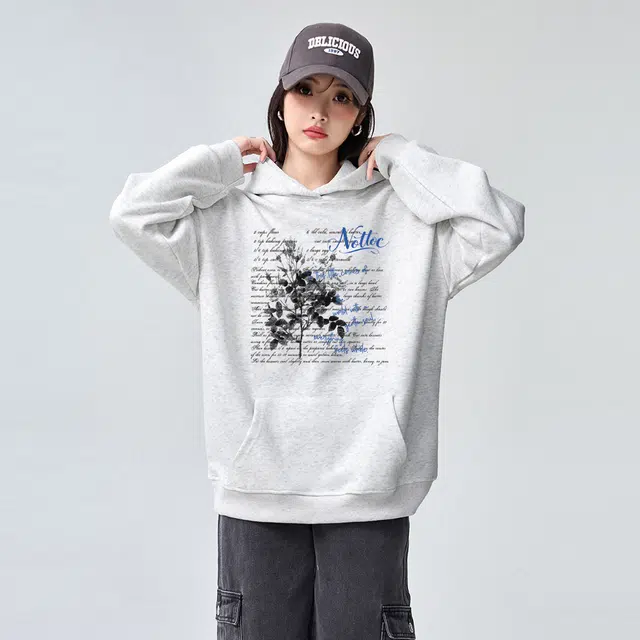 棉购 连帽加绒加厚高街宽松美式街头风潮流印花卫衣 女款