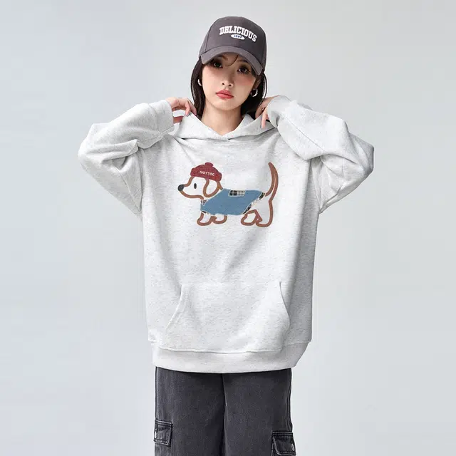 棉购 美式复古潮重磅卡通连帽春秋秋冬宽松加绒加厚外套卫衣 男女同款