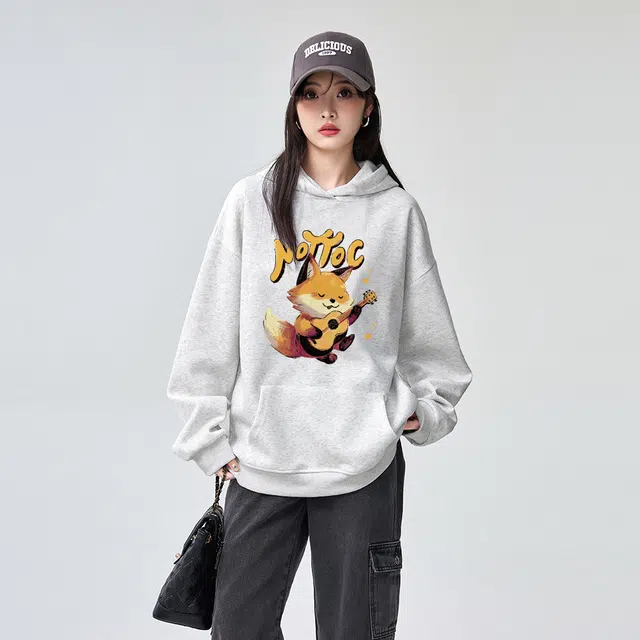 棉购 美式连帽简约宽松长袖卫衣 女款