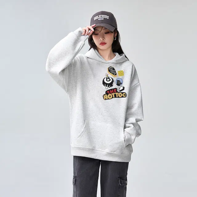 棉购 潮流美式连帽秋冬季设计感卡通印花大码加绒加厚宽松重磅卫衣 男女同款