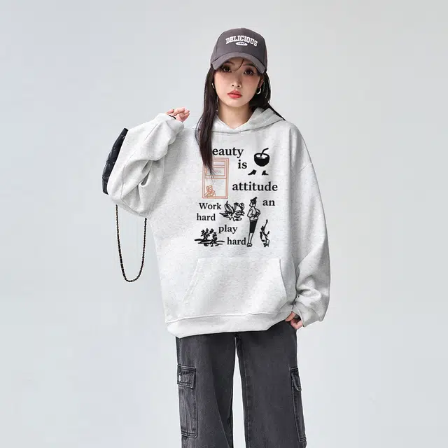 棉购 卡通连帽秋冬重磅加绒加厚美式宽松慵懒风上衣潮卫衣 男女同款