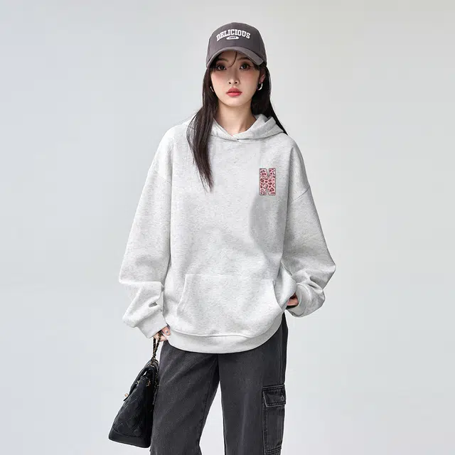 棉购 背面加绒加厚连帽重磅宽松豹纹印花美式复古卫衣 男女同款