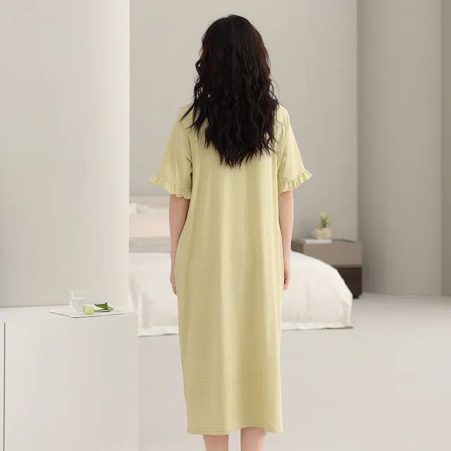 棉购 蕾丝花边舒适透气可外穿短袖睡裙 女款