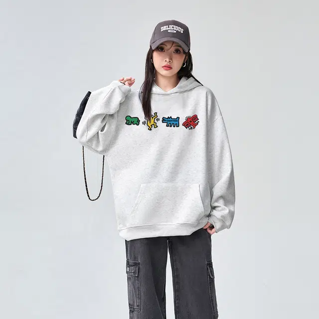 棉购 重磅潮流连帽卡通宽松加绒加厚中国风上衣卫衣 女款