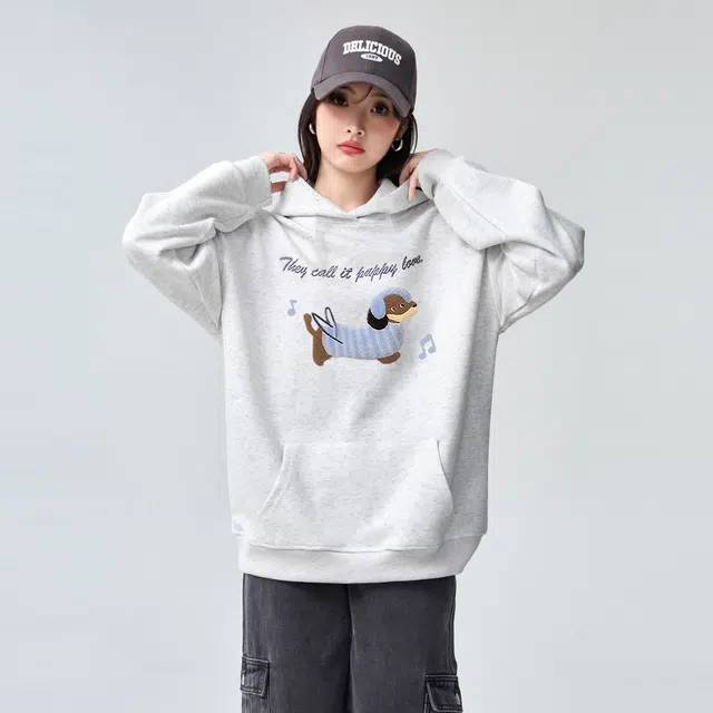 棉购 美式卡通刺绣连帽秋冬重磅加厚宽松慵懒风上衣潮卫衣 男女同款