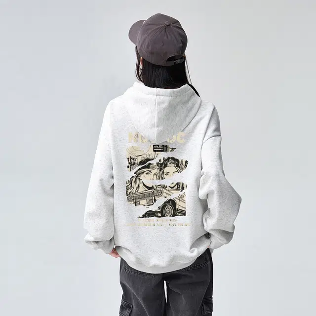 棉购 潮牌美式宽松复古连帽重磅卡通卫衣 男女同款