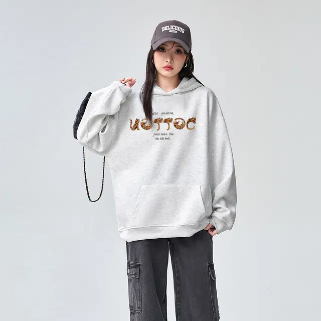 棉购 连帽加厚美式宽松慵懒风百搭字母印花潮流学生卫衣 男女同款
