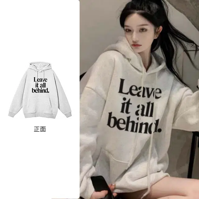 棉购 美式字母印花连帽上衣潮流时尚休闲百搭情侣款绒衫加绒加厚宽松卫衣 男女同款