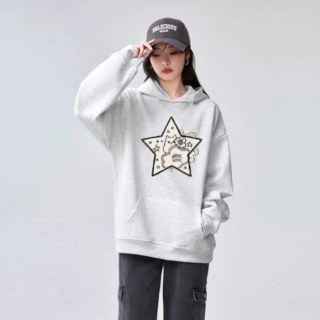 棉购 星星宽松连帽长袖卫衣 女款