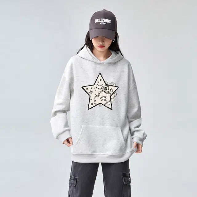 棉购 星星宽松连帽长袖卫衣 女款