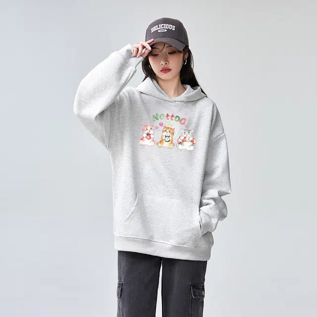 棉购 美式连帽潮流薄款秋冬季加绒加厚长袖上衣外套卫衣 女款