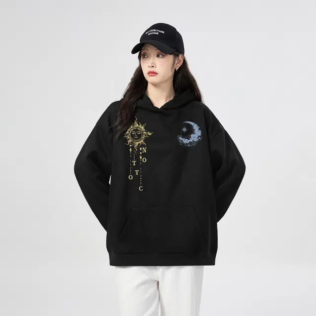 棉购 连帽秋冬季加绒加厚百搭潮流印花美式学生上衣服外套卫衣 男女同款