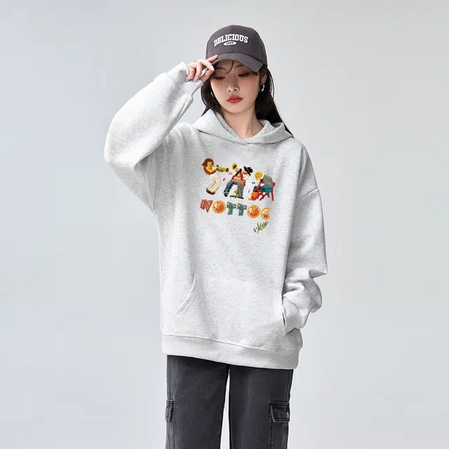 棉购 美式潮流连帽秋冬季设计感印花大码宽松重磅上衣卫衣 男女同款
