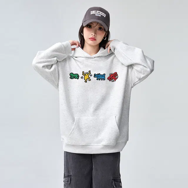 棉购 重磅潮流连帽卡通宽松加绒加厚中国风上衣卫衣 女款