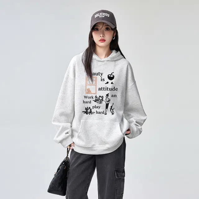 棉购 卡通连帽秋冬重磅加绒加厚美式宽松慵懒风上衣潮卫衣 男女同款