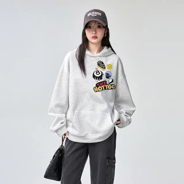 棉购 潮流美式连帽秋冬季设计感卡通印花大码加绒加厚宽松重磅卫衣 男女同款