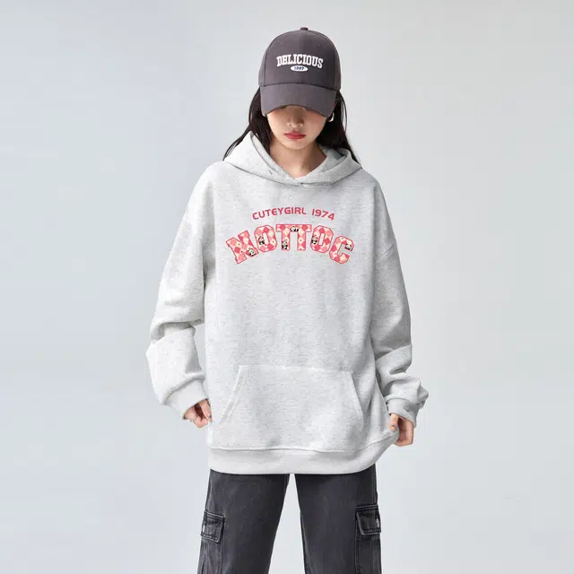 棉购 连帽潮流加绒加厚宽松韩版学生口袋带帽套头休闲外套卫衣 女款