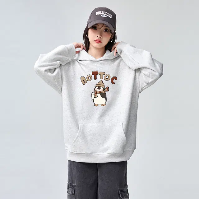 棉购 加绒加厚学生纯棉美式重磅慵懒风宽松外套卡通舒适温暖卫衣 女款