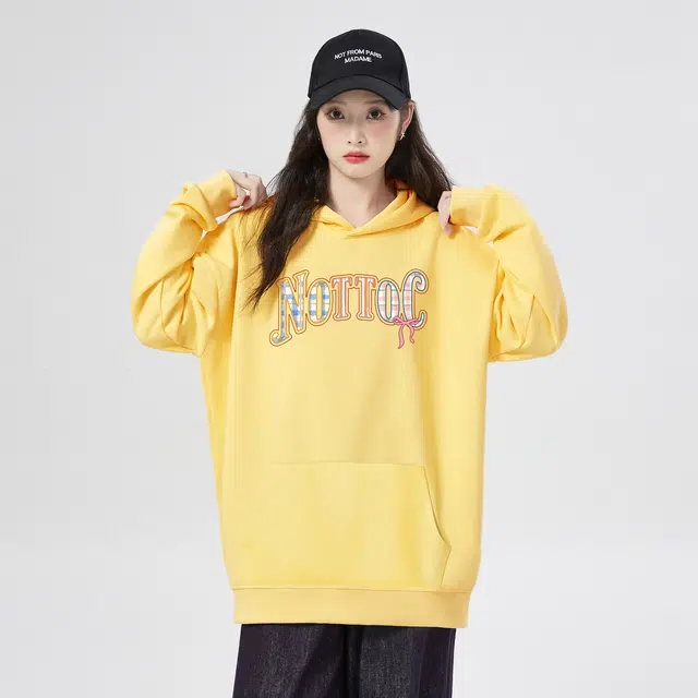 棉购 美式连帽简约宽松长袖上衣加绒加厚外套街头时尚舒适百搭卫衣 女款