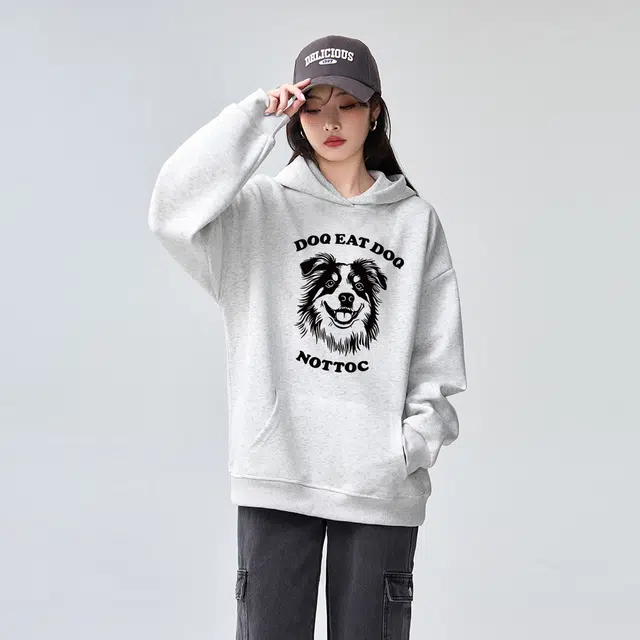 棉购 黑白小狗潮流时尚连帽上衣美式学院街头风简约长袖卫衣 男女同款
