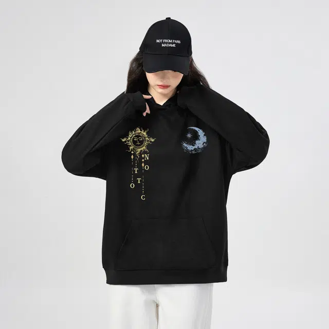 棉购 连帽秋冬季加绒加厚百搭潮流印花美式学生上衣服外套卫衣 男女同款