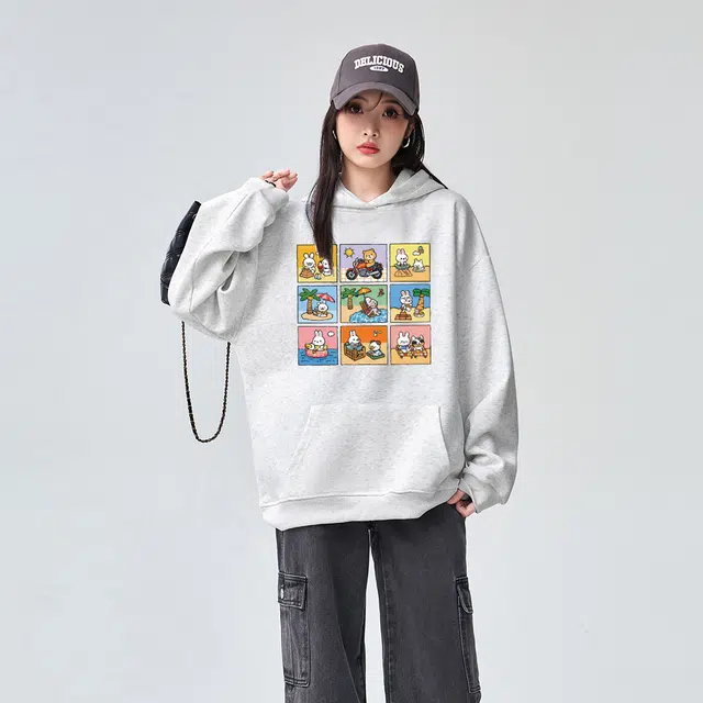 棉购 连帽重磅潮流加厚美式宽松卡通慵懒风秋冬卫衣 男女同款