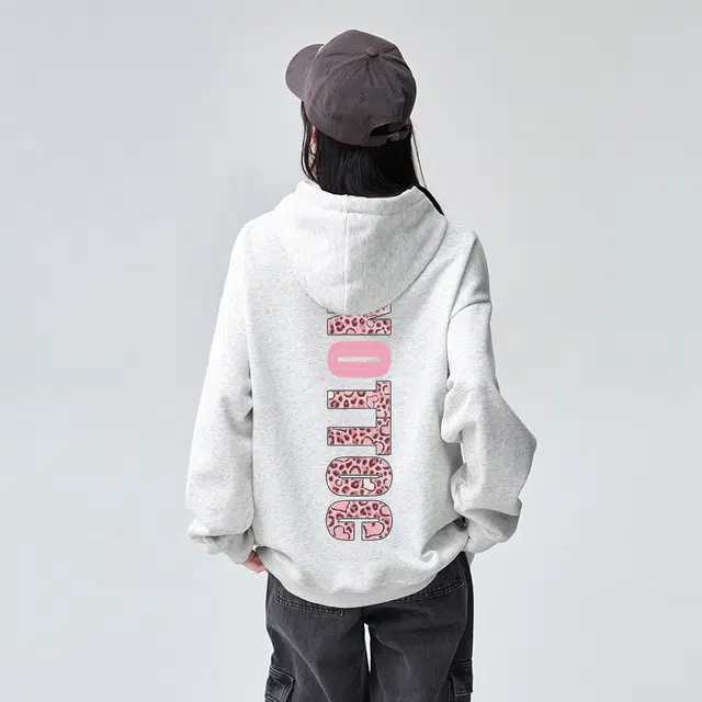 棉购 背面加绒加厚连帽重磅宽松豹纹印花美式复古卫衣 男女同款