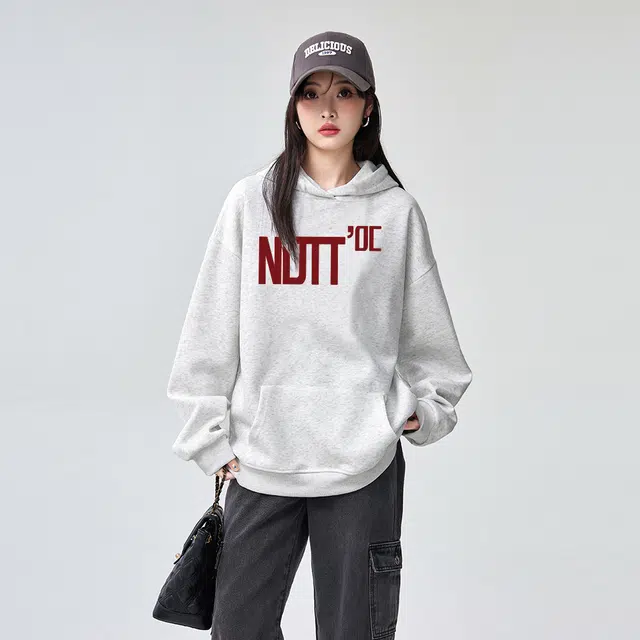 棉购 美式连帽加绒加厚简约宽松长袖重磅情侣秋冬卫衣 男女同款