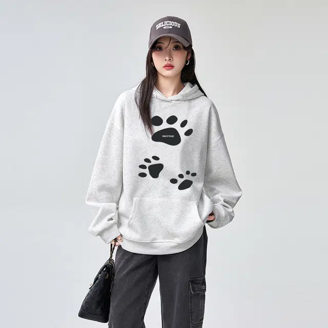 棉购 连帽加厚美式宽松慵懒风百搭潮流印花学生秋冬卫衣 男女同款