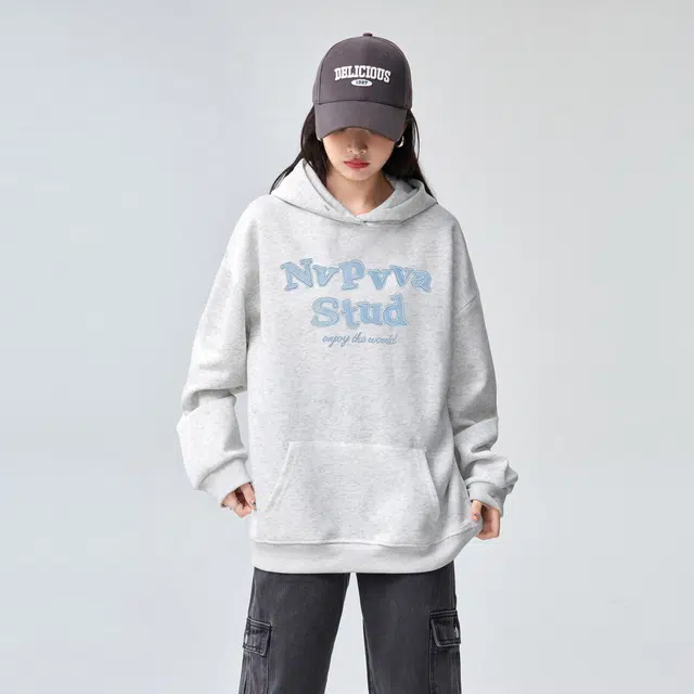 棉购 重磅刺绣潮流连帽春秋秋冬宽松加厚慵懒风上衣卫衣 男女同款