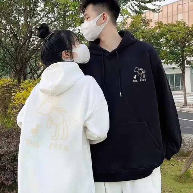 棉购 美式简约卡通印花连帽宽松设计感休闲百搭长袖卫衣 男女同款