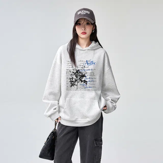 棉购 连帽加绒加厚高街宽松美式街头风潮流印花卫衣 女款