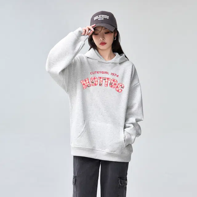 棉购 连帽潮流加绒加厚宽松韩版学生口袋带帽套头休闲外套卫衣 女款